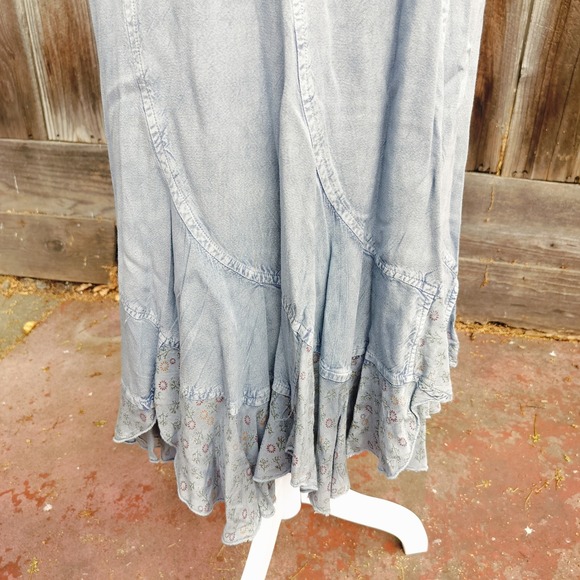 Coline Dress Blue Midi Embroidered Details Casual Cottagecore Bohemian Chambray - Picture 6 of 9